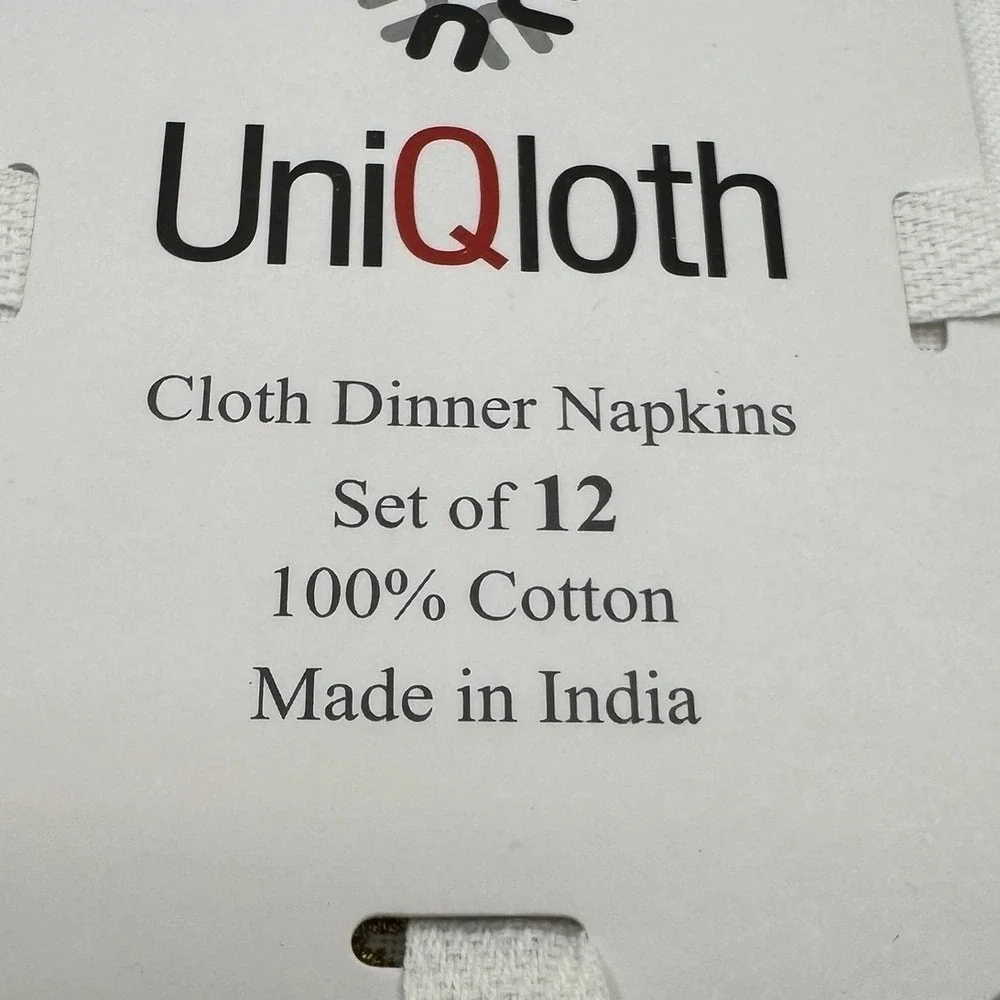 UniQloth White Cotton Dinner Napkins Set of 12 Gold Silver Snowflake Embroidery